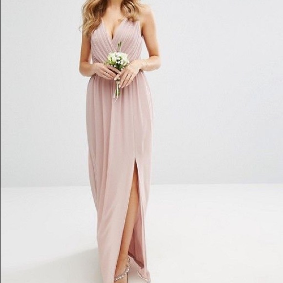 asos tfnc pleated maxi bridesmaid dress
